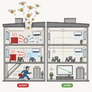 Illustration avant/après : surcoûts d'exploitation d'un MCR mal cadré vs bâtiment supervisé